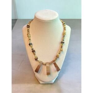 Vintage Buffalo Horn Statement Necklace-19in-Natural Brown Boho Geometric Bib